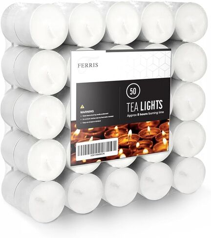Ferris Unscented Tealight Candles – 50-Pack, 8-Hour Clean Long Burn, Cotton Wick, Lead-Free Wax – Tea Lights for Home, Thanksgiving Decor, Wax Warmers – Ideal for Outdoor Christmas Decorations in Saudi Arabia
