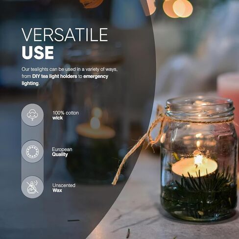 شموع Tealight غير المعطرة من Ferris - 50 عبوة، حرق طويل نظيف لمدة 8 ساعات، فتيل قطني، شمع خالٍ من الرصاص - أضواء الشاي للمنزل، ديكور عيد الشكر، سخانات الشمع - مثالية لديكورات عيد الميلاد الخارجية in Kuwait