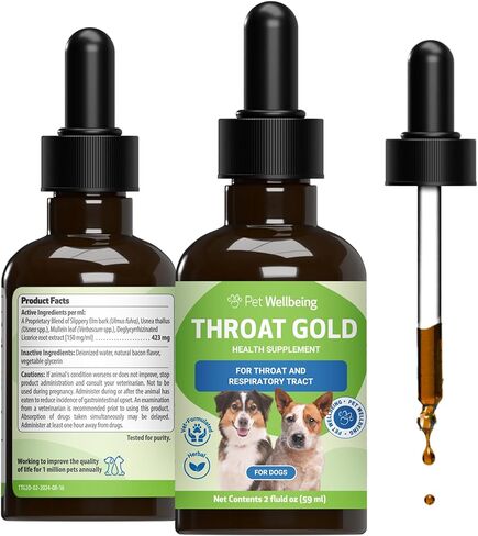 Pet Wellbeing Throat Gold for Dogs & Cats - Vet-Formulated - Soothes Throat Discomfort, Hoarseness, Leash Strain, Occasional Cough - Natural Herbal Supplement 4 oz (118 ml) in Kuwait