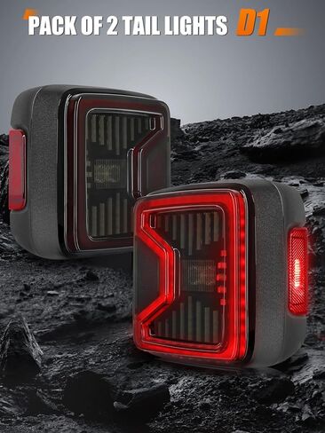 UNI-SHINE Pack 2 Smoked LED Tail Lights Compatible with Jeep JL Wrangler 2018-2026 Full LED with Running, Brake, Reverse, and Turn Signal Lights Available in Flush Mount Design and Clear Lens in Kuwait
