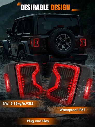 UNI-SHINE Pack 2 Smoked LED Tail Lights Compatible with Jeep JL Wrangler 2018-2026 Full LED with Running, Brake, Reverse, and Turn Signal Lights Available in Flush Mount Design and Clear Lens in Kuwait