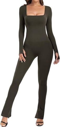 بذلة كاجوال بأكمام طويلة - بدلة نسائية ذات أرجل واسعة ورقبة مربعة in Saudi Arabia