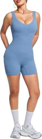 بدلة تمرين قطعة واحدة من BRXL للنساء حمالة صدر مدمجة، ثوب رياضي برقبة على شكل حرف U، بدلة قصيرة مضغوطة بدون خياطة، صالة الألعاب الرياضية in Kuwait