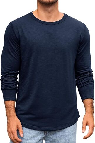 Men's Long-Sleeved Crew Neck T-Shirt Plain Regular Fit Tops Sports Leisure Shirts Casual Basic Vest in Saudi Arabia
