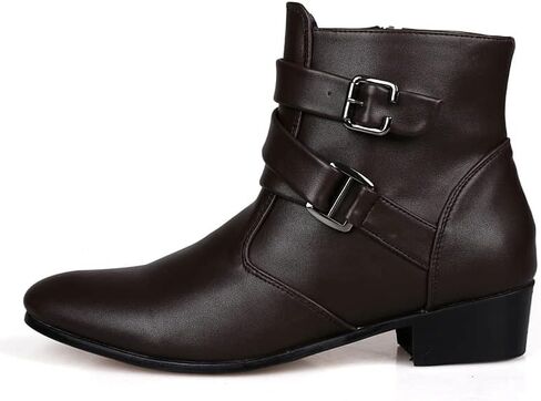 MGGMOKAY Men's Chelsea Boots Leather Shoes Casual Dress Ankle Boot With Buckle Side Zipper in Saudi Arabia
