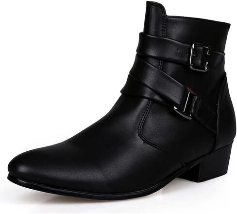 MGGMOKAY Men's Chelsea Boots Leather Shoes Casual Dress Ankle Boot With Buckle Side Zipper in Saudi Arabia