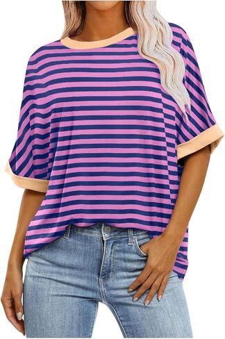 Womens Oversized T Shirts Summer Tops Short Sleeve Spring Casual Loose Fit Workout Pullover Tops Beach Vacation Tops in Kuwait