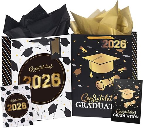 WRAPAHOLIC 16.5" Extra Large 2024 Graduation Gift Bag with Card and Tissue Paper -2 Pack Pink Gold Class of 2024 in Saudi Arabia