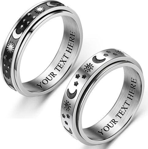 2PCS Matching Promise Rings for Him & Her, Custom Engraving Personalized Ring, Retro Spinner Fidget Ring for Wedding for Couple & Best Friend (2 in 1 set) in Kuwait