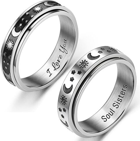 2PCS Matching Promise Rings for Him & Her, Custom Engraving Personalized Ring, Retro Spinner Fidget Ring for Wedding for Couple & Best Friend (2 in 1 set) in Kuwait
