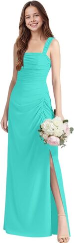 Spaghetti Strap Junior Bridesmaid Dresses for Wedding Chiffon Flower Girl Dress Square Neck Girls Formal Dress in Saudi Arabia
