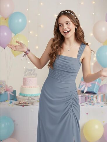 Spaghetti Strap Junior Bridesmaid Dresses for Wedding Chiffon Flower Girl Dress Square Neck Girls Formal Dress in Saudi Arabia