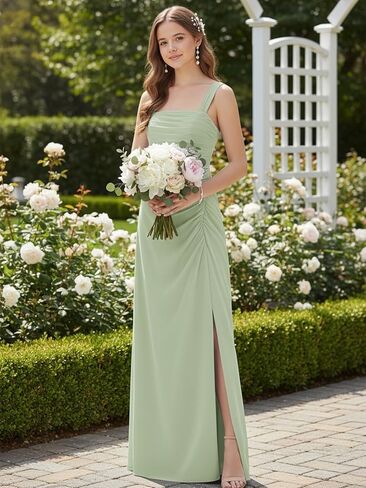 Spaghetti Strap Junior Bridesmaid Dresses for Wedding Chiffon Flower Girl Dress Square Neck Girls Formal Dress in Saudi Arabia