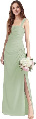 Spaghetti Strap Junior Bridesmaid Dresses for Wedding Chiffon Flower Girl Dress Square Neck Girls Formal Dress in Saudi Arabia
