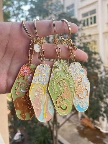 12 Constellations Keychain Stainless steel Enamel Hotel Key Ring Gift For Families Friends Colleagues in Saudi Arabia