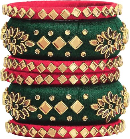 Aheli Beautiful Indian Wedding Wear Handmade Faux Stone Studded Velvet Bangle Set Chuda Bollywood Ethnic Fashion Jewelry Gift for Women in Saudi Arabia