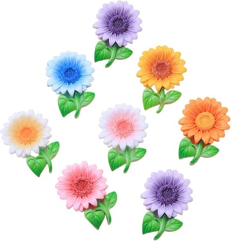 8 pcs Colorful Sunflower Resin Flatback Charms – Cute Flower Embellishments for DIY Scrapbooking, Hair Accessories, Phone Decorations, Shoe & Bag Crafts, Water Bottle Stickers & Handmade Materials in Saudi Arabia