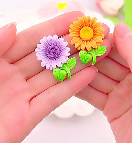 8 pcs Colorful Sunflower Resin Flatback Charms – Cute Flower Embellishments for DIY Scrapbooking, Hair Accessories, Phone Decorations, Shoe & Bag Crafts, Water Bottle Stickers & Handmade Materials in Saudi Arabia