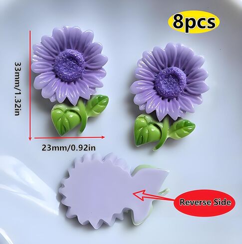 8 pcs Colorful Sunflower Resin Flatback Charms – Cute Flower Embellishments for DIY Scrapbooking, Hair Accessories, Phone Decorations, Shoe & Bag Crafts, Water Bottle Stickers & Handmade Materials in Saudi Arabia