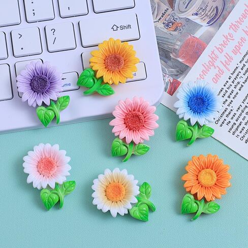 8 pcs Colorful Sunflower Resin Flatback Charms – Cute Flower Embellishments for DIY Scrapbooking, Hair Accessories, Phone Decorations, Shoe & Bag Crafts, Water Bottle Stickers & Handmade Materials in Saudi Arabia