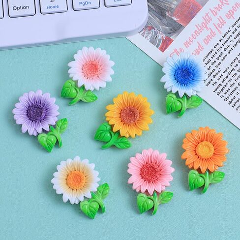 8 pcs Colorful Sunflower Resin Flatback Charms – Cute Flower Embellishments for DIY Scrapbooking, Hair Accessories, Phone Decorations, Shoe & Bag Crafts, Water Bottle Stickers & Handmade Materials in Saudi Arabia