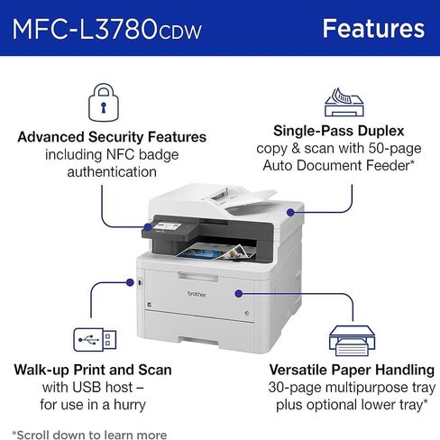 Brother MFCL3780CDW Digital Color All-in-One Laser Printer Bundle with Deco Gear CPS 26 Month Protection Pack, Tech Smart USA Printer Essentials, Deco Essential 6FT Printer Cable and HDMI Cable in Saudi Arabia