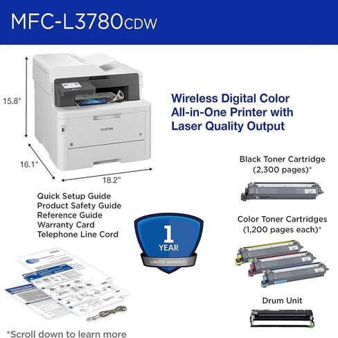 Brother MFCL3780CDW Digital Color All-in-One Laser Printer Bundle with Deco Gear CPS 26 Month Protection Pack, Tech Smart USA Printer Essentials, Deco Essential 6FT Printer Cable and HDMI Cable in Saudi Arabia