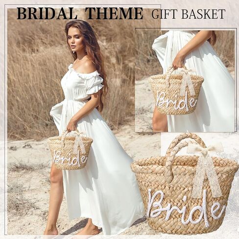 هدية دش العروس، حقيبة شاطئ من القش للعروس مصنوعة من حبل القطن وحقيبة يد للشاطئ، هدية لحفلات الزفاف وشهر العسل in Kuwait