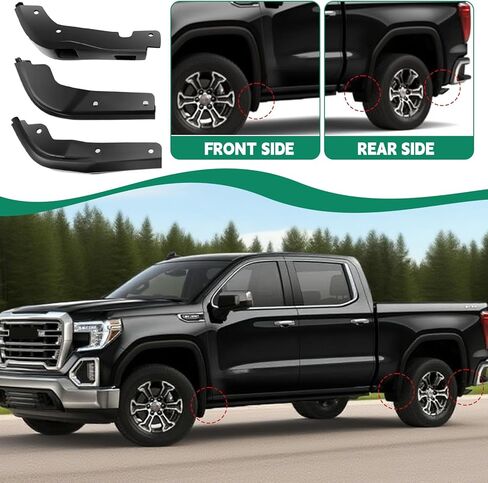 طقم رفرف الطين الأمامي والخلفي بدون حفر متوافق مع 2019-2025 جي إم سي سييرا 1500، أغطية سبلاش شيلد لإزالة الإطارات والحماية من جميع الأحوال الجوية in Kuwait