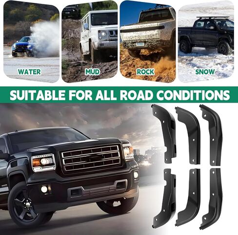 طقم رفرف الطين الأمامي والخلفي بدون حفر متوافق مع 2019-2025 جي إم سي سييرا 1500، أغطية سبلاش شيلد لإزالة الإطارات والحماية من جميع الأحوال الجوية in Kuwait