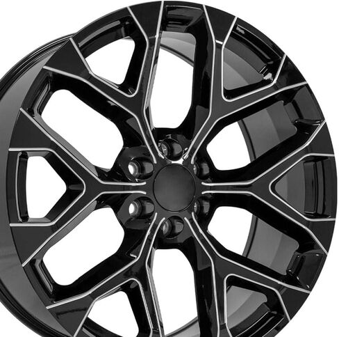 OE Wheels CV98 24 Inch Rims Fit Silverado 1500 Snowflake Style 6x139.7 24x10 Gloss Black with Milled Edge - Hollander 5668 (Set of 4) in Saudi Arabia