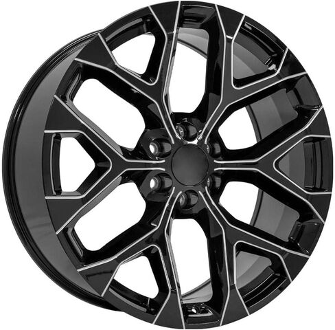 OE Wheels CV98 24 Inch Rims Fit Silverado 1500 Snowflake Style 6x139.7 24x10 Gloss Black with Milled Edge - Hollander 5668 (Set of 4) in Saudi Arabia