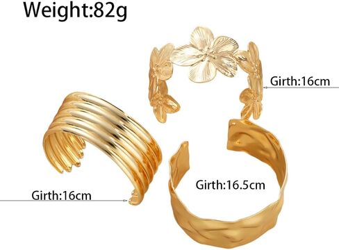 Chunky Gold Flower Bangle Bracelets Set for Women,Vintage Gold Wide Stackable Statement Bracelets Pack,Large Floral Cuff Bracelet Punk Jewelry in Kuwait