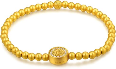 CHOW SANG SANG Cultural Blessings 999.9 24K Gold Lotus, Flower with Diamonds, Beads Chain Bangle, Tiny Size 94554B | 4 (Wrist Size: 15-16 CM) in Saudi Arabia