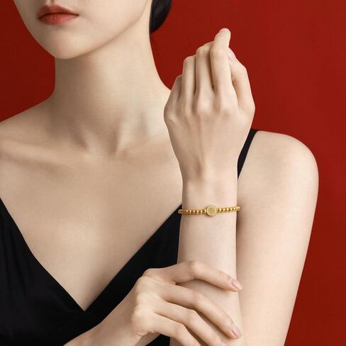 CHOW SANG SANG Cultural Blessings 999.9 24K Gold Lotus, Flower with Diamonds, Beads Chain Bangle, Tiny Size 94554B | 4 (Wrist Size: 15-16 CM) in Saudi Arabia