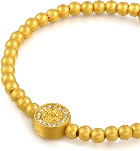 CHOW SANG SANG Cultural Blessings 999.9 24K Gold Lotus, Flower with Diamonds, Beads Chain Bangle, Tiny Size 94554B | 4 (Wrist Size: 15-16 CM) in Saudi Arabia