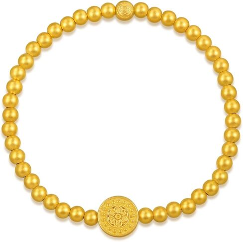 CHOW SANG SANG Cultural Blessings 999.9 24K Gold Lotus, Flower with Diamonds, Beads Chain Bangle, Tiny Size 94554B | 4 (Wrist Size: 15-16 CM) in Saudi Arabia