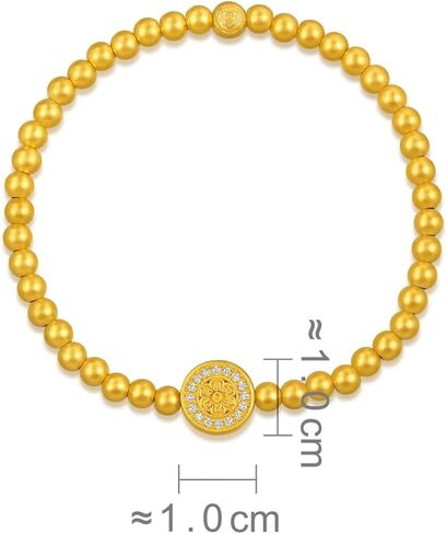 CHOW SANG SANG Cultural Blessings 999.9 24K Gold Lotus, Flower with Diamonds, Beads Chain Bangle, Tiny Size 94554B | 4 (Wrist Size: 15-16 CM) in Saudi Arabia