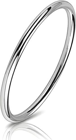 Solid 925 Sterling Silver 4mm Polished Bangle, Minimalist Circle Hoop Bracelet for Layered Stacking for Women in Saudi Arabia