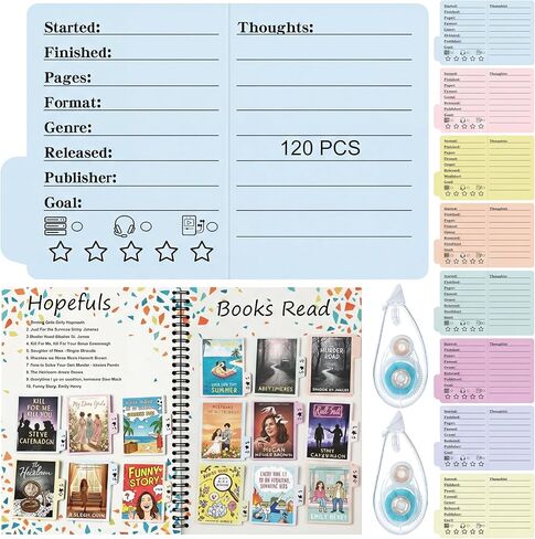 Glenmal 120 قطعة من الإشارات المرجعية لمراجعة الكتب الصغيرة، صفحة سجل ملف دفتر اليومية مع قطعتين من شريط تصحيح مزدوج الجوانب، قائمة قراءة مرجعية لمحبي الكتب، هدية للطلاب (متعددة الألوان) in Saudi Arabia