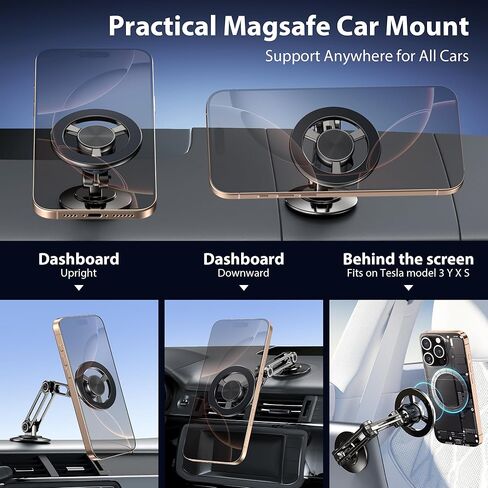 حامل هاتف طويل الذراع مغناطيسي للغاية، يناسب دعامة تثبيت السيارة MagSafe 【الزجاج الأمامي + فتحة التهوية + لوحة القيادة】، مغناطيس قوي قابل للتعديل يدور 360 درجة في السيارة، حامل هاتف مكتبي، أسود in Kuwait