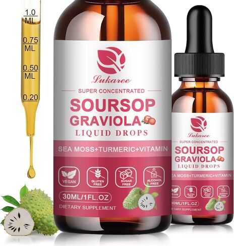 (2 Pack) Soursop Graviola Leaf Extract Liquid Drop w/Sea Moss for Cell Support & Regeneration, Immunity, Liver, Zzz & AntioxidantSoursop Bitters Liquid, Strawberry Flavor, 1 Fl Oz in Kuwait