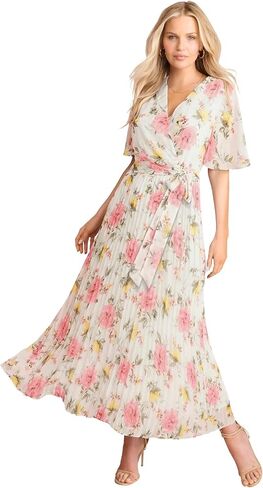 Roaman's Women's Plus Size Chiffon Flutter Sleeve Maxi Dress in Saudi Arabia