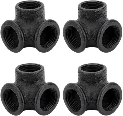 1/2 بوصة تجهيزات أنابيب سوداء كوع مخرج جانبي ثلاثي الاتجاهات - Home Expert 4 عبوات من الحديد الزهر القابل للطرق مواسير ملولبة 3 اتجاهات جانبية منفذ قمزة لأرفف الأنابيب الصناعية وقوس أثاث الأنابيب العتيق in Kuwait