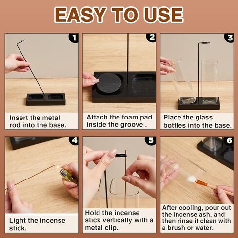 Zhehao 4 Pcs 2 in 1 Incense Holder for Sticks with Glass Ash Catcher Kit, Includes 1 Upside Down Anti-ash Flying Incense Burner 1 Ash Brush and 2 Mats for Meditation, Yoga, Spa, Home Decor in Saudi Arabia