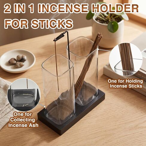 Zhehao 4 Pcs 2 in 1 Incense Holder for Sticks with Glass Ash Catcher Kit, Includes 1 Upside Down Anti-ash Flying Incense Burner 1 Ash Brush and 2 Mats for Meditation, Yoga, Spa, Home Decor in Saudi Arabia