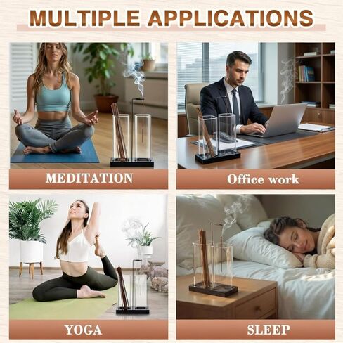 Zhehao 4 Pcs 2 in 1 Incense Holder for Sticks with Glass Ash Catcher Kit, Includes 1 Upside Down Anti-ash Flying Incense Burner 1 Ash Brush and 2 Mats for Meditation, Yoga, Spa, Home Decor in Saudi Arabia