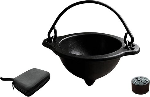 مبخرة من الحديد الزهر مع حقيبة سفر، مرجل 3 بوصة مع مقبض وحامل عصا للتلطخ والطقوس والشموع وديكور المنزل العتيق in Kuwait