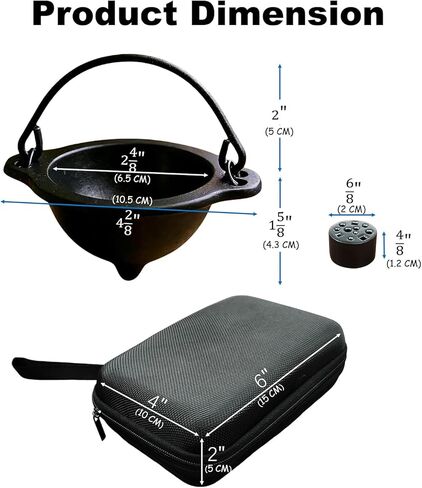 مبخرة من الحديد الزهر مع حقيبة سفر، مرجل 3 بوصة مع مقبض وحامل عصا للتلطخ والطقوس والشموع وديكور المنزل العتيق in Kuwait