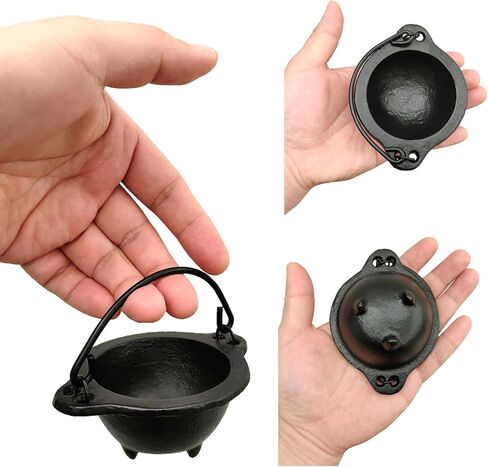 مبخرة من الحديد الزهر مع حقيبة سفر، مرجل 3 بوصة مع مقبض وحامل عصا للتلطخ والطقوس والشموع وديكور المنزل العتيق in Kuwait